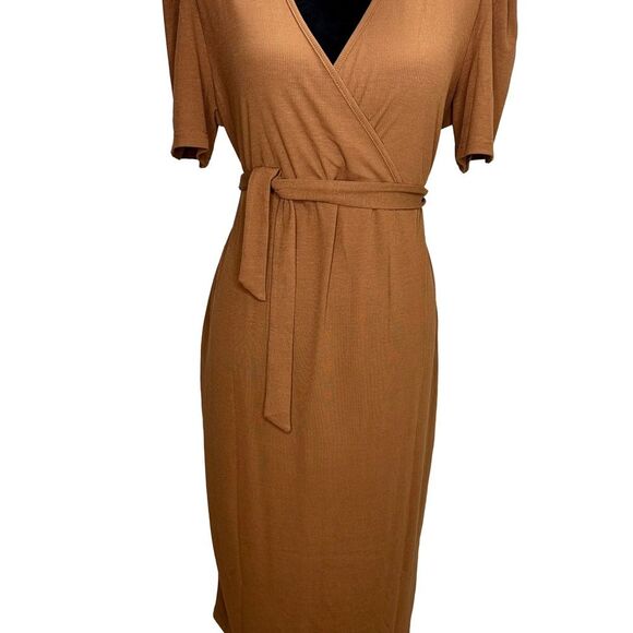 Brown Ribbed Faux Wrap Dress Size XXL - Picture 1 of 10